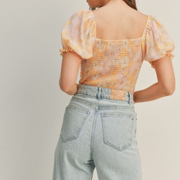 New Boho Floral Printed Ruffle Bodysuit Mango Pink - Picture 4 of 5